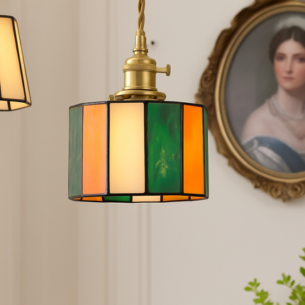 Suspension LED vintage avec douille cuivre et abat-jour en verre japonais — LZ4X9P