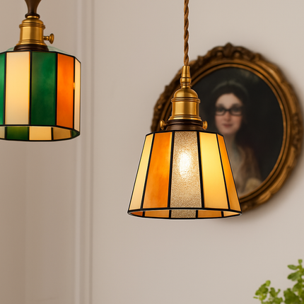 Suspension LED vintage avec douille cuivre et abat-jour en verre japonais — LZ4X9P