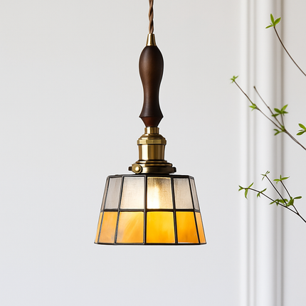 Suspension LED vintage avec douille cuivre et abat-jour en verre japonais — LZ4X9P