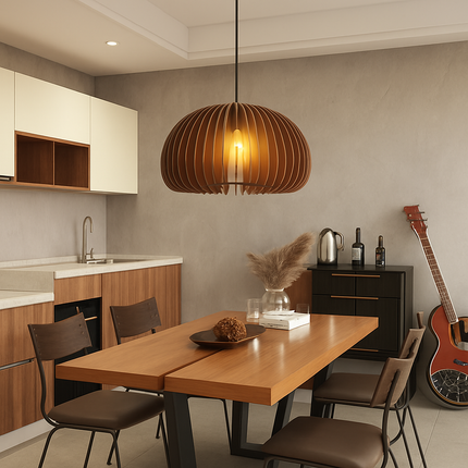 Suspension lustre citrouille en bois naturel style nordique — LZ4X9P2