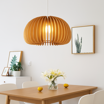 Suspension lustre citrouille en bois naturel style nordique — LZ4X9P2