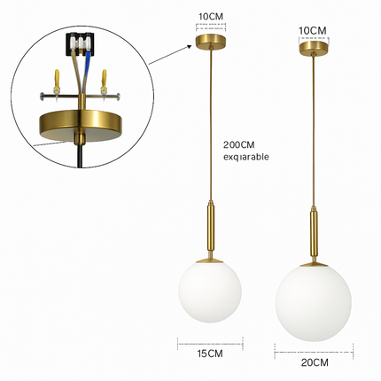 Suspension élégante avec abat-jour sphérique doré — LZ4X9T