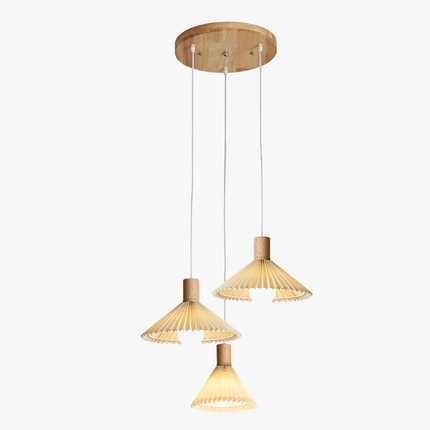Suspension moderne en tissu plissé avec base en bois naturel — LZ4X9Q