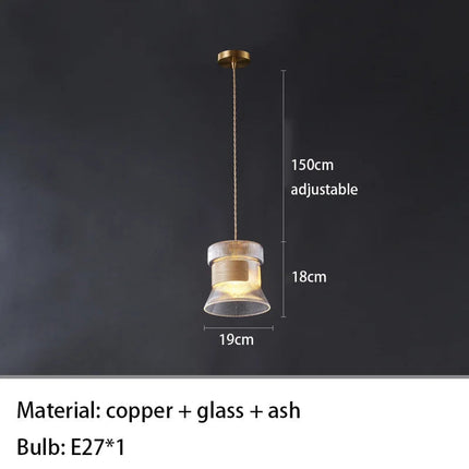 Suspension moderne en verre avec accents bois et cuivre — LZ4X9T2