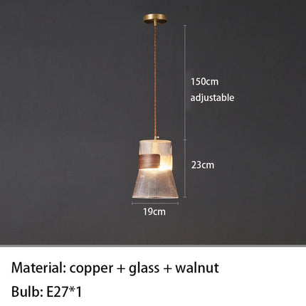 Suspension moderne en verre avec accents bois et cuivre — LZ4X9T2