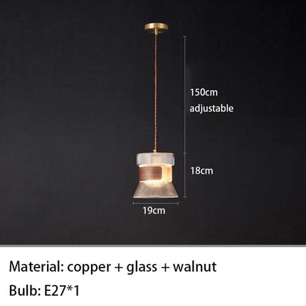 Suspension moderne en verre avec accents bois et cuivre — LZ4X9T2