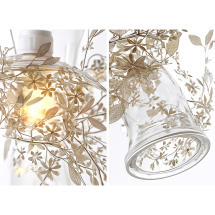 suspension moderne en verre et métal design avec fleur