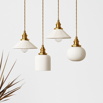 Suspension rétro avec abat-jour en céramique blanche Letten — LZ4X9P