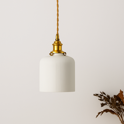 Suspension rétro avec abat-jour en céramique blanche Letten — LZ4X9P