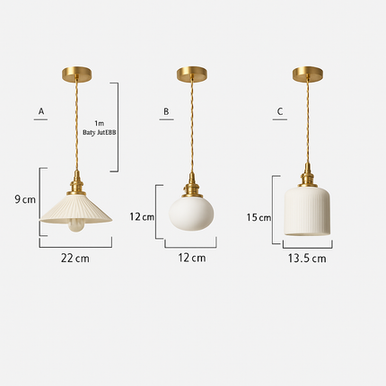 Suspension rétro avec abat-jour en céramique blanche Letten — LZ4X9P
