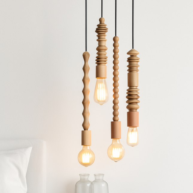 Suspension rétro en chêne avec perles géométriques — LZ4X9P