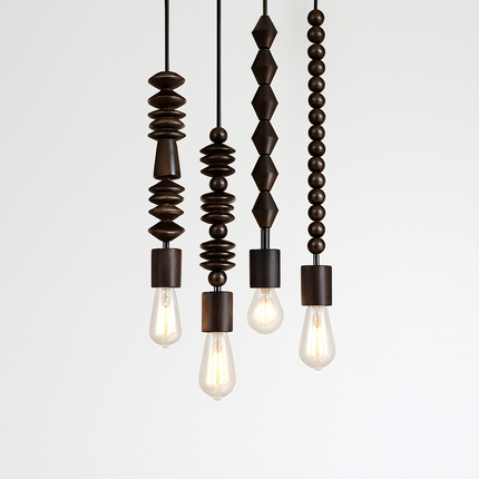 suspension rétro en bois de chêne avec perles géométriques