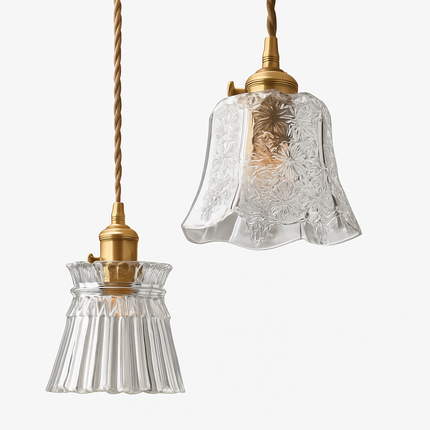 Suspension rétro en laiton avec verre gravé pour restaurant — LZ4D9X2