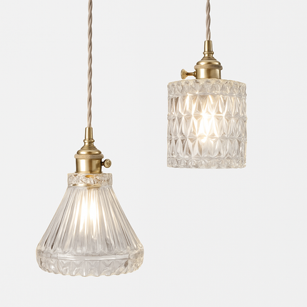 Suspension rétro en laiton avec verre gravé pour restaurant — LZ4D9X2
