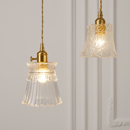 Suspension rétro en laiton avec verre gravé pour restaurant — LZ4D9X2