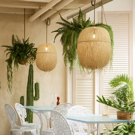 Suspension ronde en bambou tressé style japonais — LZ4X9P2