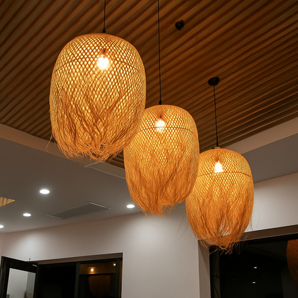 Suspension ronde en bambou tressé style japonais — LZ4X9P2