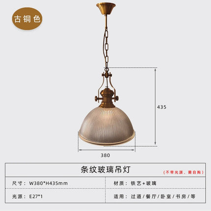 Suspension vintage en fer avec abat-jour en verre rayé style campagnard — LZ4G7Q2
