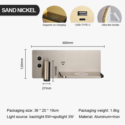 Applique murale LED sans fil USB avec interrupteur pour lecture luxe — LZ4X9P2