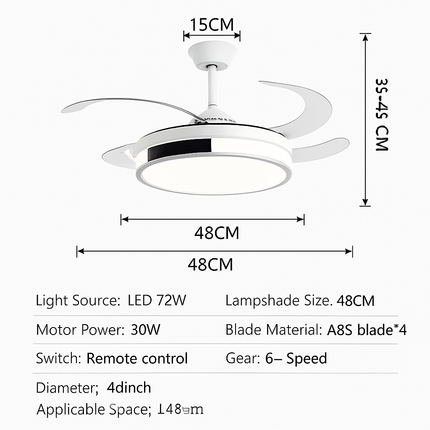 Ventilateur de plafond invisible avec lustre lumineux suspendu — LZ4P9XQ
