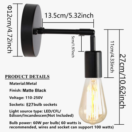 Applique murale vintage LED rotative 180° E27 pour salle de bain et chambre — LZ4X9J