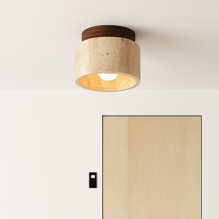 Plafonnier Wabi Sabi en marbre jaune travertin pour hall et couloir — LZ4X9M2